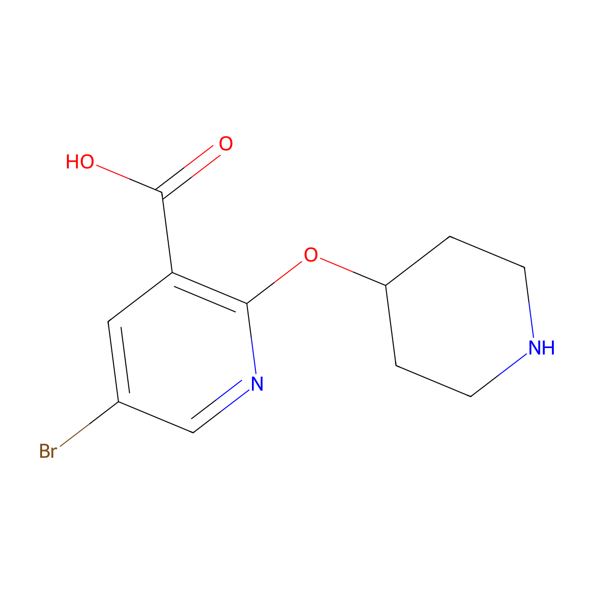 5-Bromo-2-(piperidin-4-yloxy)nicotinic acid molecular structure, CAS 1219201-10-1