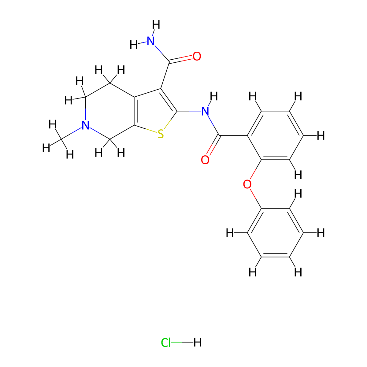 6-Methyl-2-(2-phenoxybenzamido)-4,5,6,7-tetrahydrothieno[2,3-c]pyridine-3-carboxamide hydrochloride molecular structure, CAS 1219202-29-5