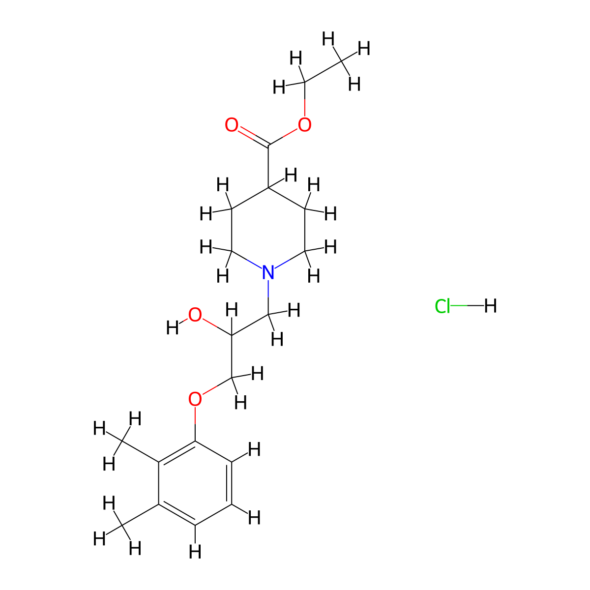 Ethyl 1-(3-(2,3-dimethylphenoxy)-2-hydroxypropyl)piperidine-4-carboxylate hydrochloride molecular structure, CAS 1219206-40-2