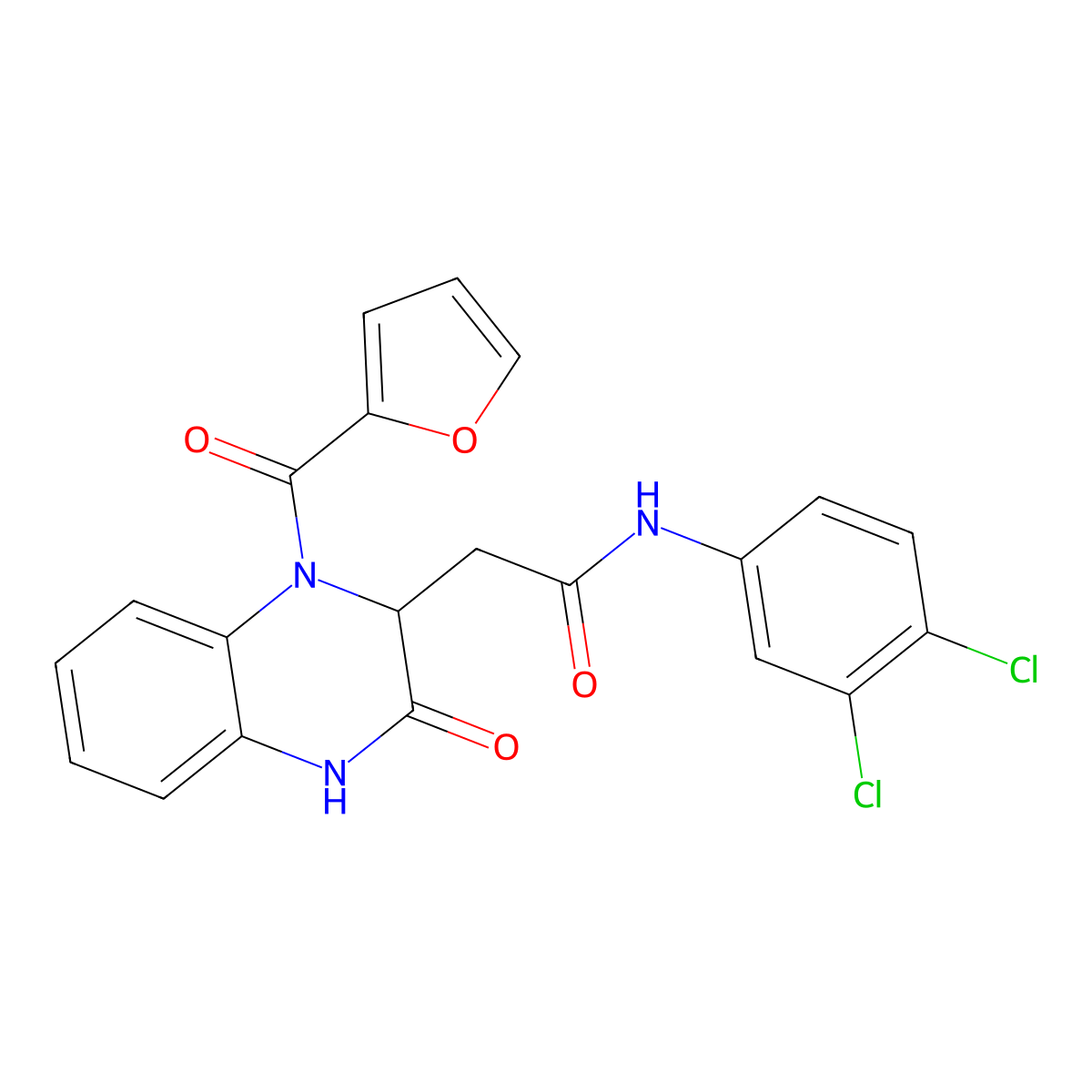 N-(3,4-dichlorophenyl)-2-[1-(furan-2-carbonyl)-3-oxo-1,2,3,4-tetrahydroquinoxalin-2-yl]acetamide molecular structure, CAS 1219207-31-4