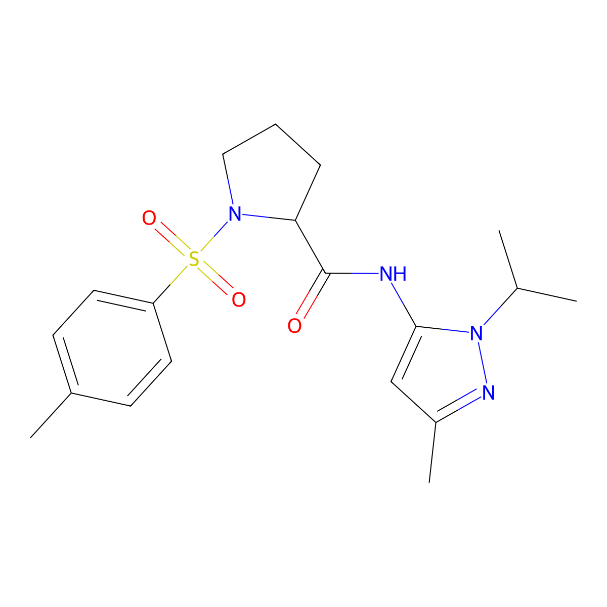 N-(1-isopropyl-3-methyl-1H-pyrazol-5-yl)-1-tosylpyrrolidine-2-carboxamide molecular structure, CAS 1219208-21-5