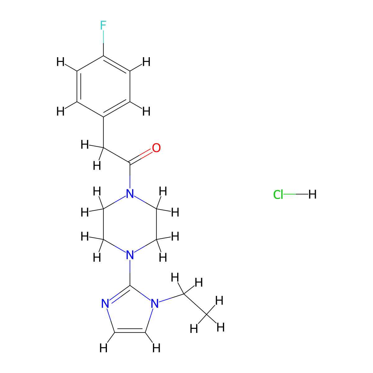 1-(4-(1-ethyl-1H-imidazol-2-yl)piperazin-1-yl)-2-(4-fluorophenyl)ethanone hydrochloride molecular structure, CAS 1219211-50-3