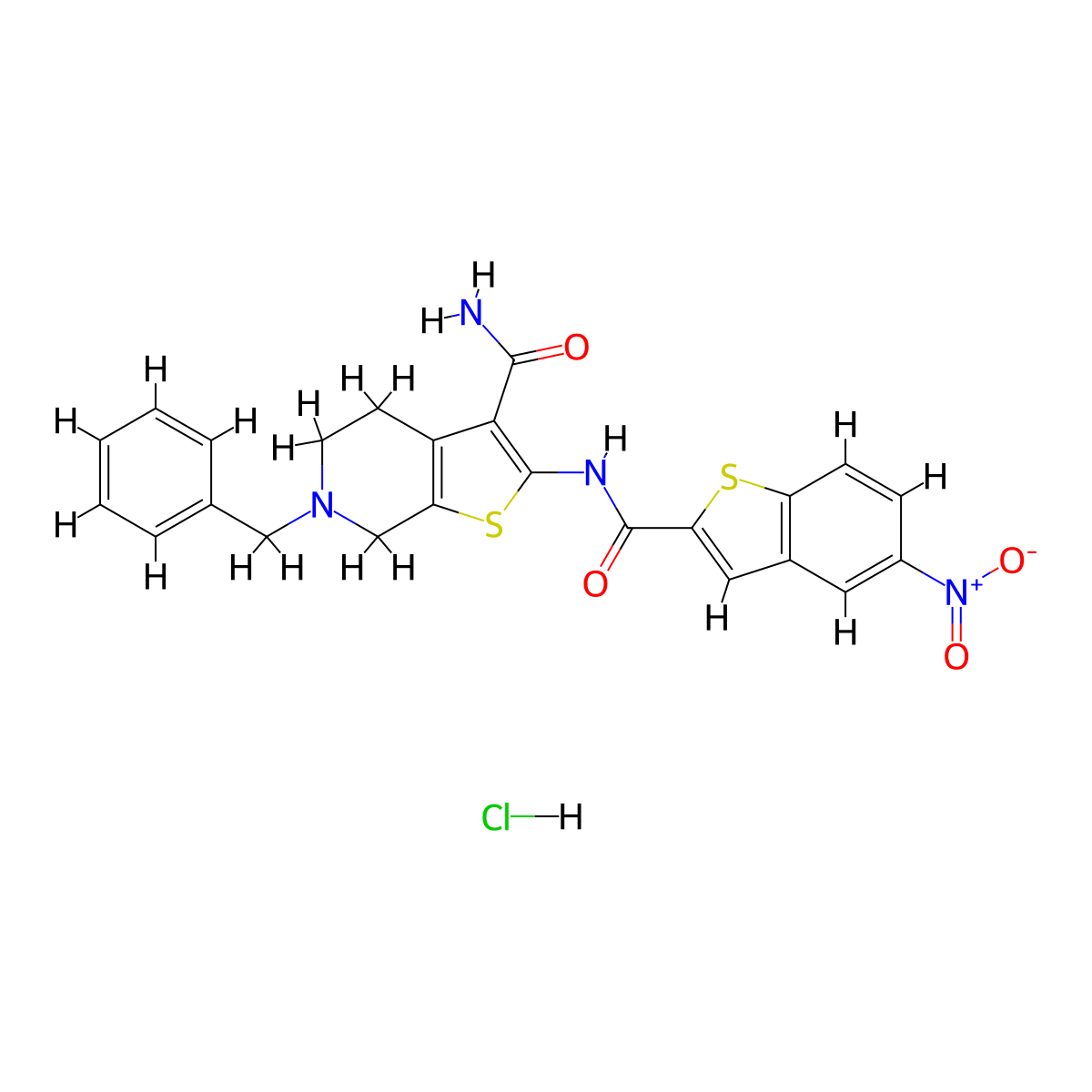 6-Benzyl-2-(5-nitrobenzo[b]thiophene-2-carboxamido)-4,5,6,7-tetrahydrothieno[2,3-c]pyridine-3-carboxamide hydrochloride molecular structure, CAS 1219214-90-0
