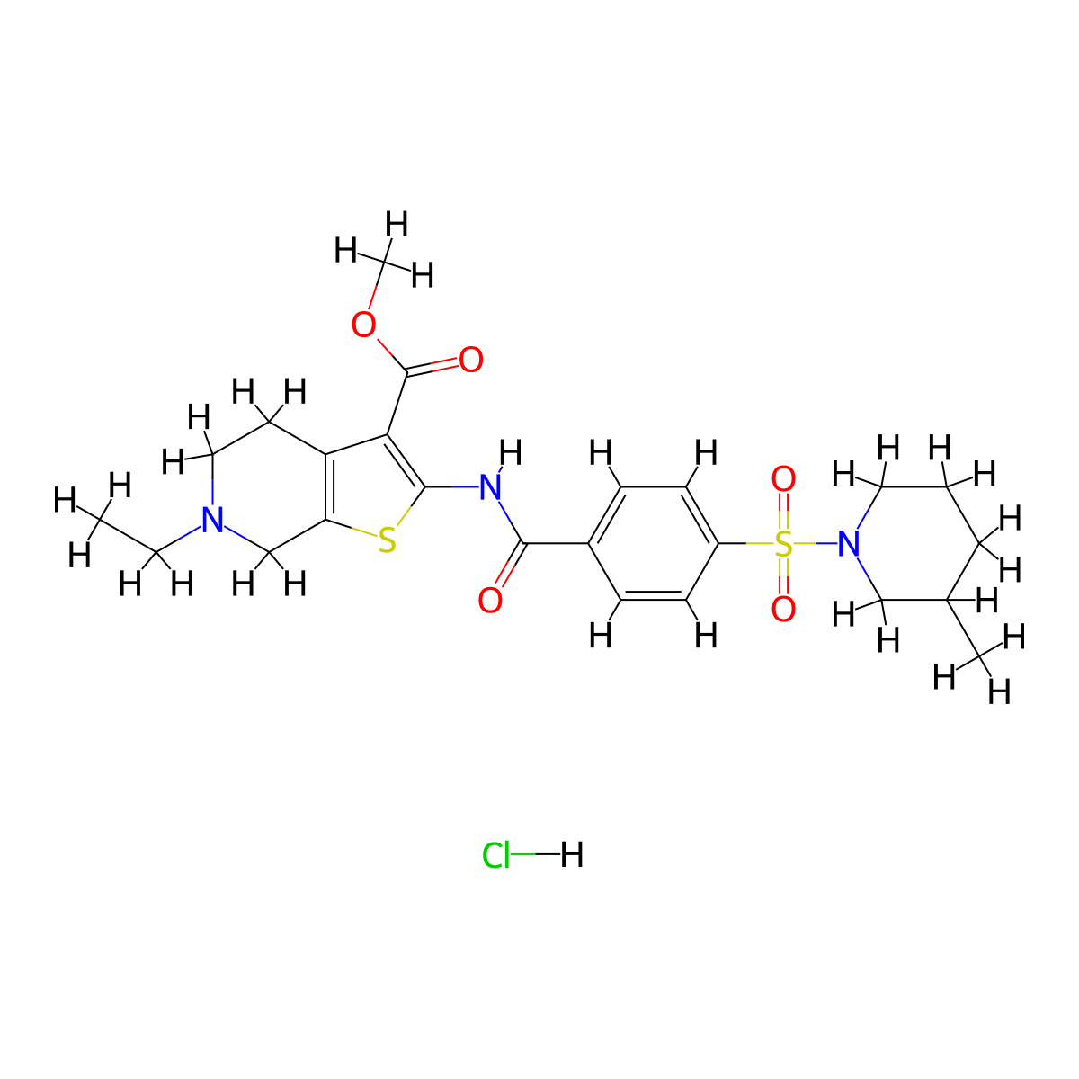 Methyl 6-ethyl-2-(4-((3-methylpiperidin-1-yl)sulfonyl)benzamido)-4,5,6,7-tetrahydrothieno[2,3-c]pyridine-3-carboxylate hydrochloride molecular structure, CAS 1219215-10-7