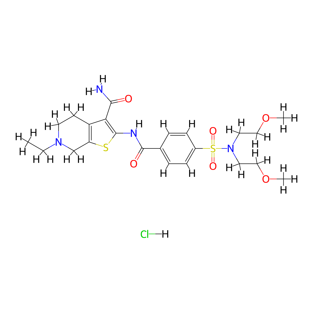 2-(4-(N,N-bis(2-methoxyethyl)sulfamoyl)benzamido)-6-ethyl-4,5,6,7-tetrahydrothieno[2,3-c]pyridine-3-carboxamide hydrochloride molecular structure, CAS 1219217-91-0