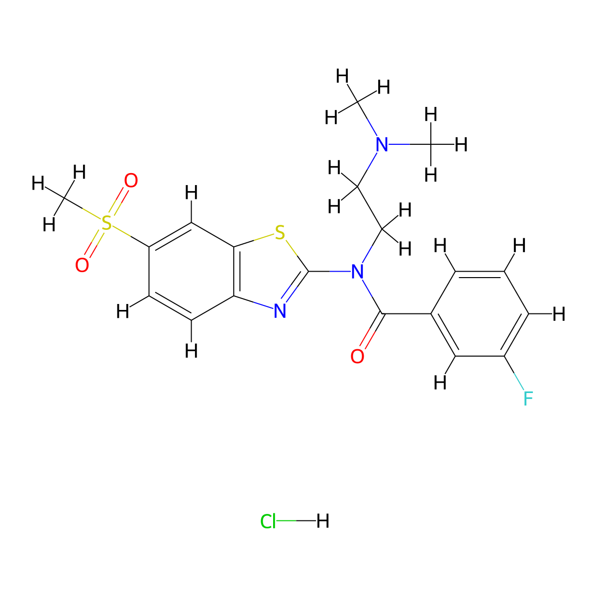 N-(2-(dimethylamino)ethyl)-3-fluoro-N-(6-(methylsulfonyl)benzo[d]thiazol-2-yl)benzamide hydrochloride molecular structure, CAS 1219220-78-6