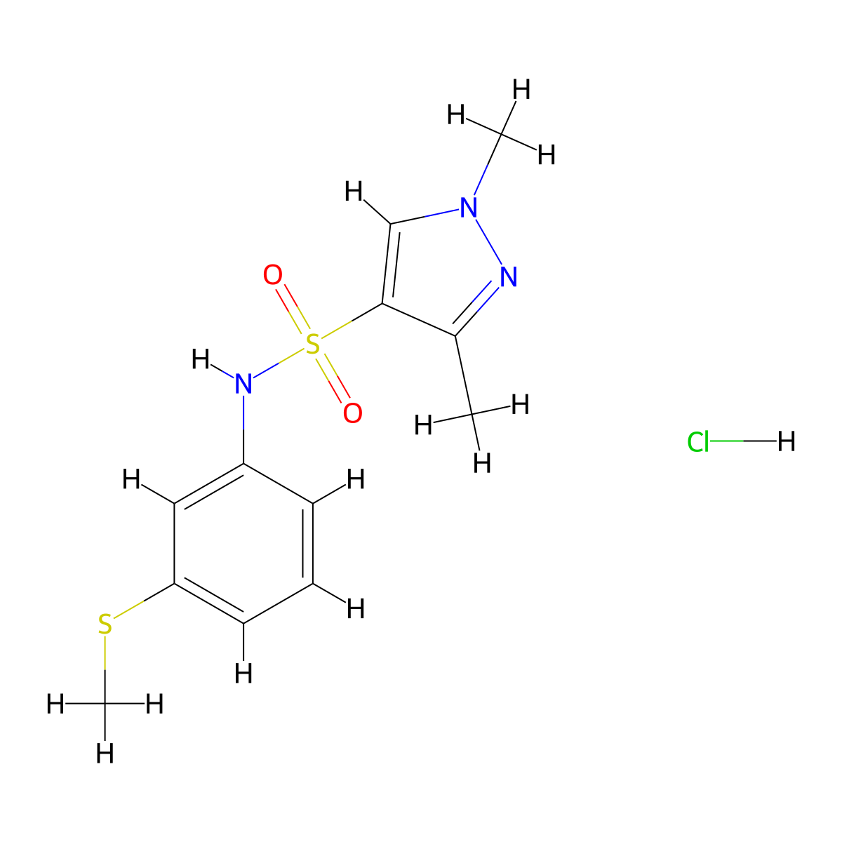 1,3-dimethyl-N-(3-(methylthio)phenyl)-1H-pyrazole-4-sulfonamide hydrochloride molecular structure, CAS 1219220-85-5