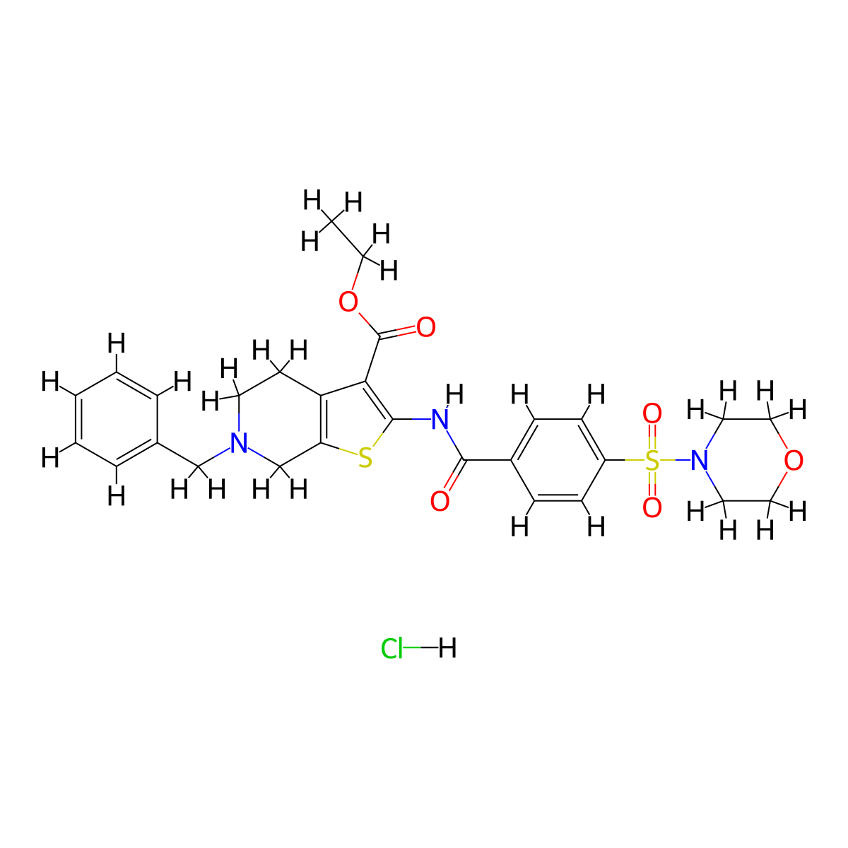 Ethyl 6-benzyl-2-(4-(morpholinosulfonyl)benzamido)-4,5,6,7-tetrahydrothieno[2,3-c]pyridine-3-carboxylate hydrochloride molecular structure, CAS 1219226-16-0
