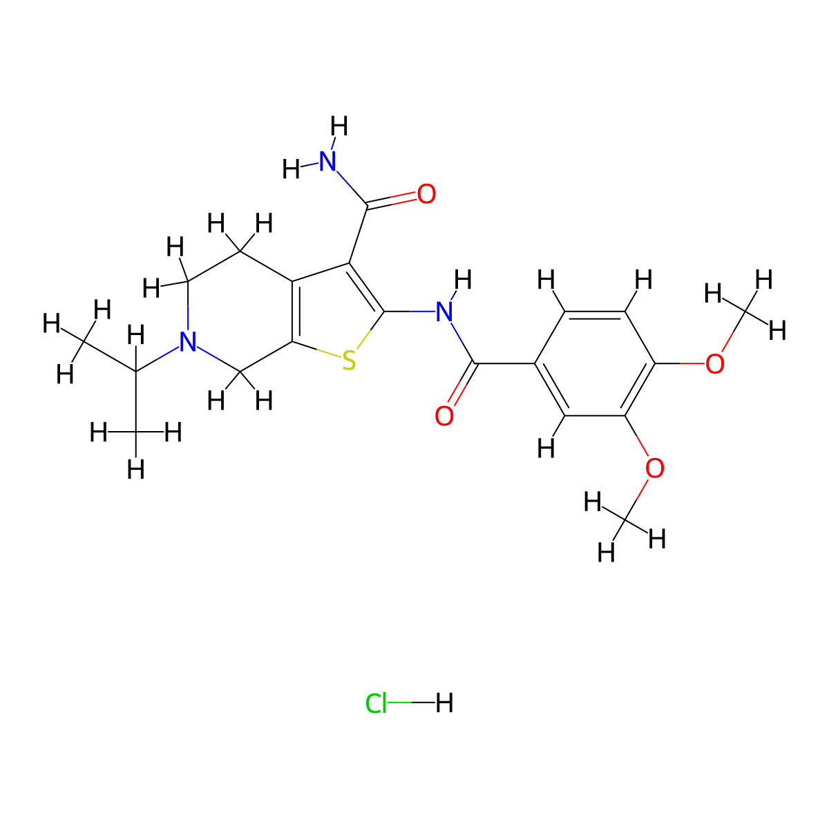 2-(3,4-Dimethoxybenzamido)-6-isopropyl-4,5,6,7-tetrahydrothieno[2,3-c]pyridine-3-carboxamide hydrochloride molecular structure, CAS 1219227-05-0
