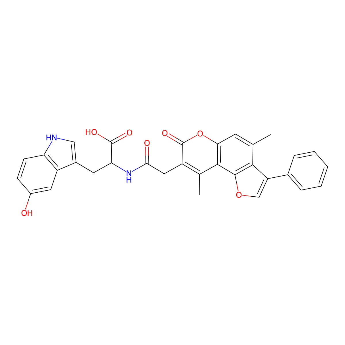 N-[(4,9-dimethyl-7-oxo-3-phenyl-7H-furo[2,3-f]chromen-8-yl)acetyl]-5-hydroxytryptophan molecular structure, CAS 1219232-67-3