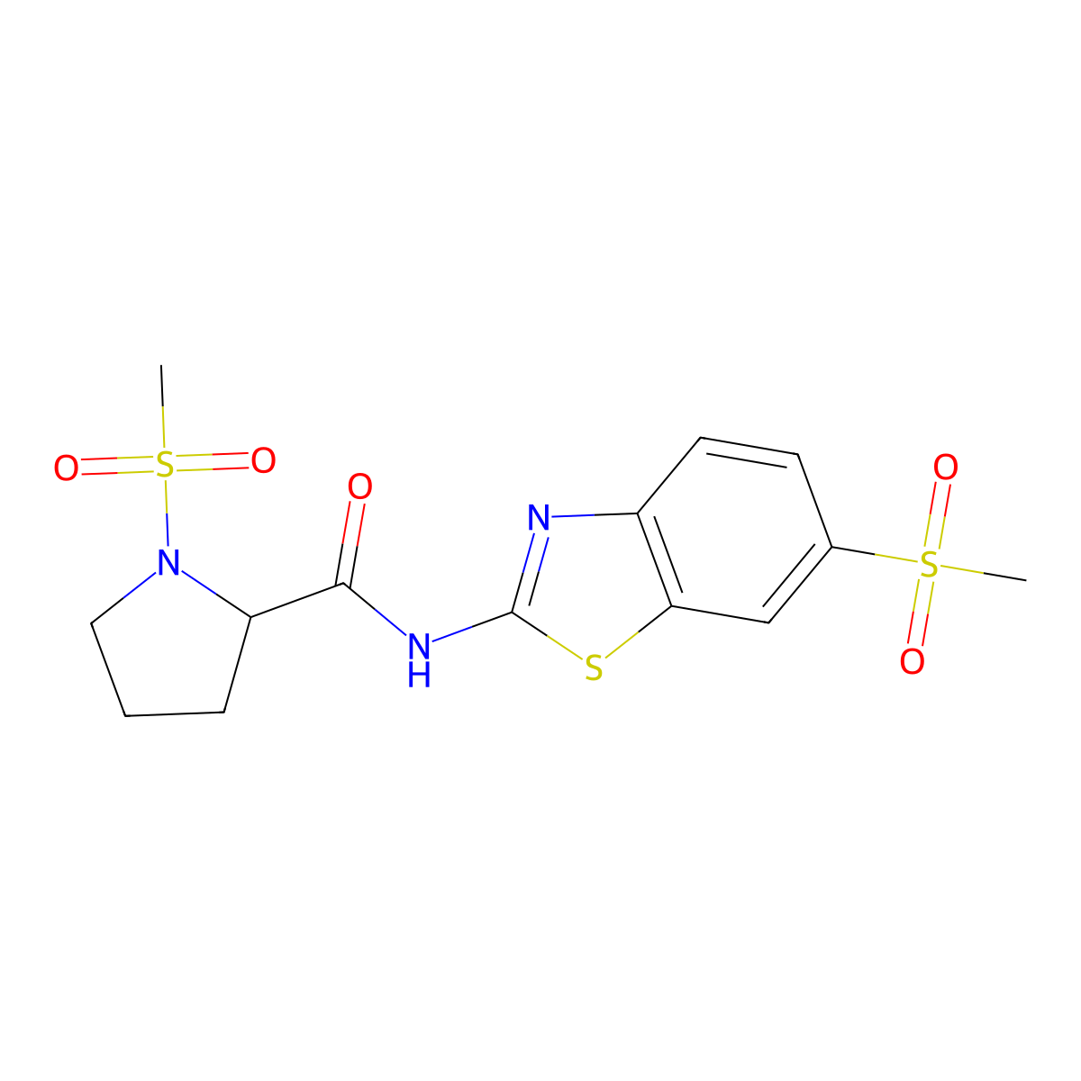 1-(methylsulfonyl)-N-(6-(methylsulfonyl)benzo[d]thiazol-2-yl)pyrrolidine-2-carboxamide molecular structure, CAS 1219237-31-6
