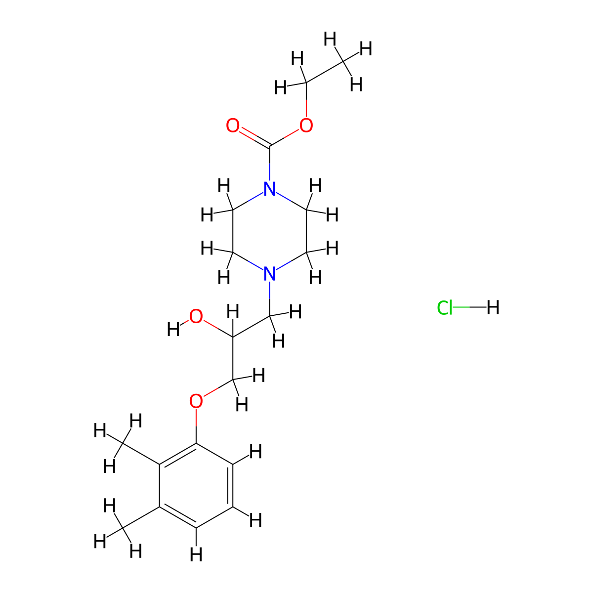 Ethyl 4-(3-(2,3-dimethylphenoxy)-2-hydroxypropyl)piperazine-1-carboxylate hydrochloride molecular structure, CAS 1219251-99-6