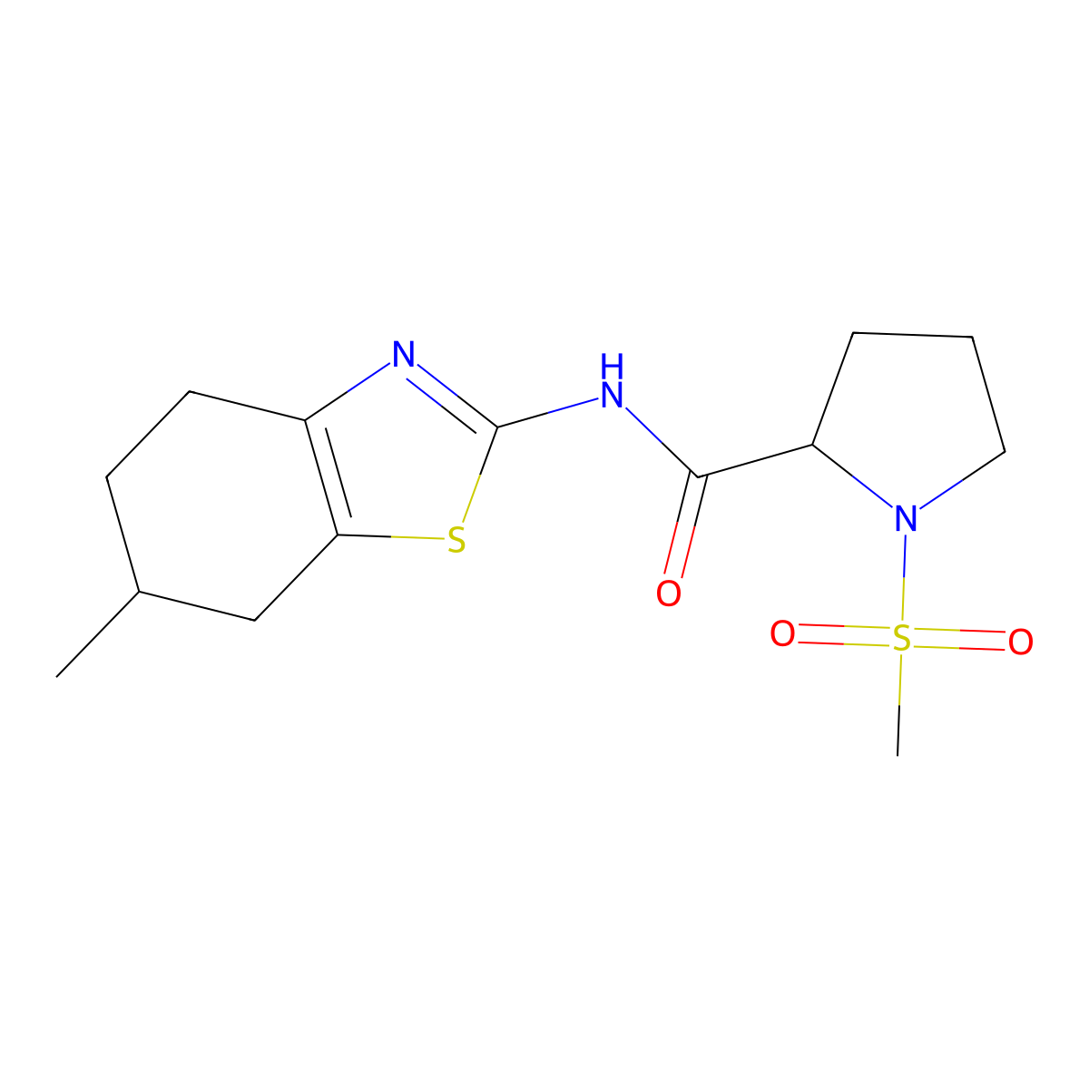 N-(6-methyl-4,5,6,7-tetrahydrobenzo[d]thiazol-2-yl)-1-(methylsulfonyl)pyrrolidine-2-carboxamide molecular structure, CAS 1219265-96-9