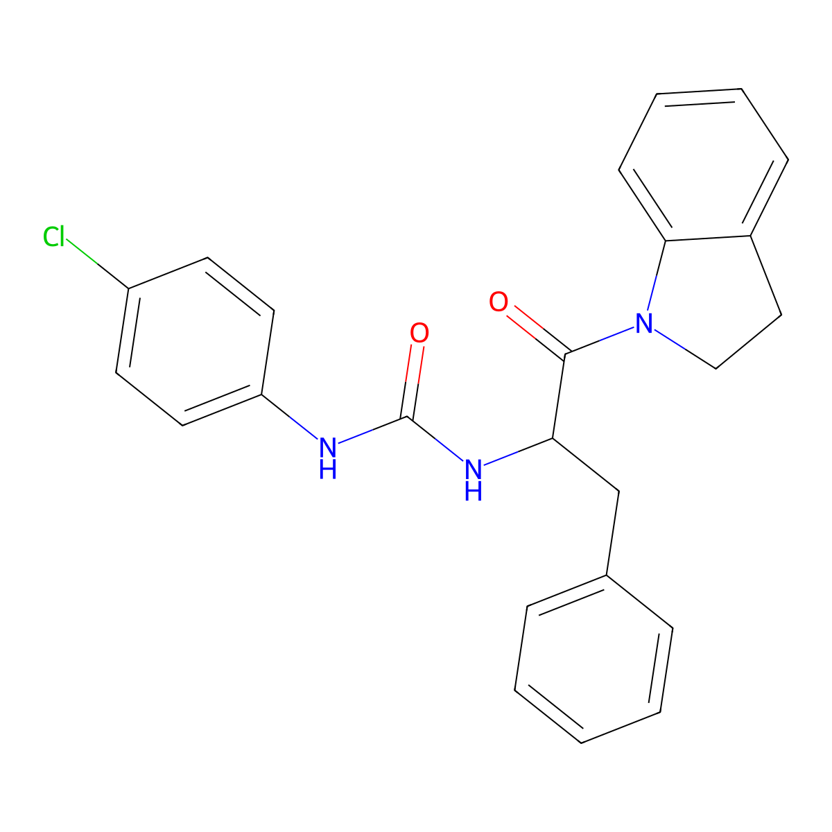 3-(4-Chlorophenyl)-1-[1-(2,3-dihydro-1H-indol-1-YL)-1-oxo-3-phenylpropan-2-YL]urea molecular structure, CAS 1219296-74-8