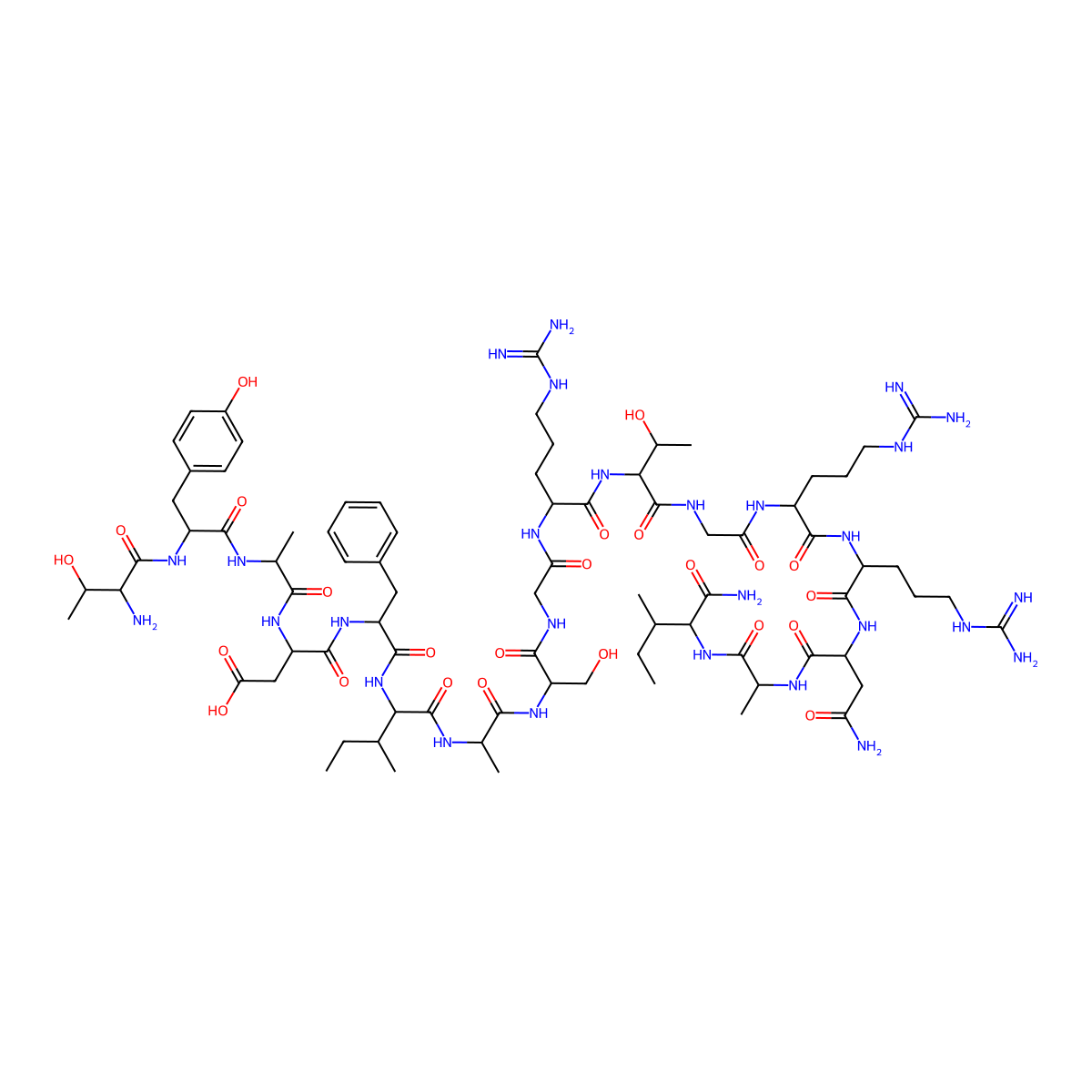 L-Isoleucinamide, L-threonyl-L-tyrosyl-L-alanyl-L-alpha-aspartyl-L-phenylalanyl-L-isoleucyl-L-alanyl-L-serylglycyl-L-arginyl-L-threonylglycyl-L-arginyl-L-arginyl-L-asparaginyl-L-alanyl- molecular structure, CAS 121932-06-7