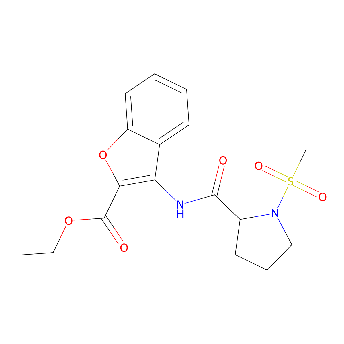 Ethyl 3-(1-(methylsulfonyl)pyrrolidine-2-carboxamido)benzofuran-2-carboxylate molecular structure, CAS 1219322-11-8