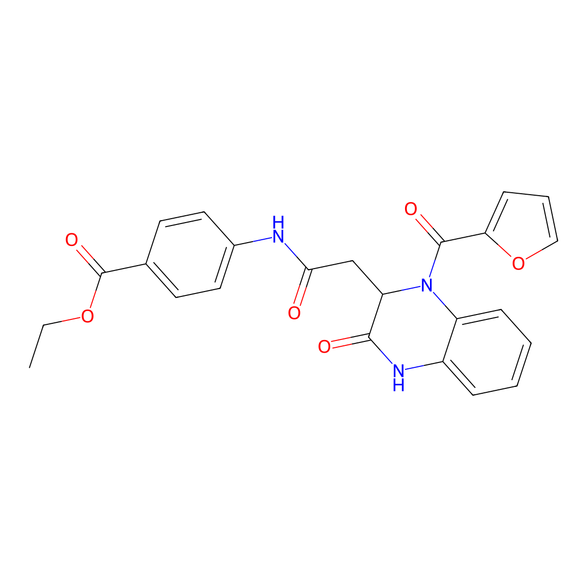 Ethyl 4-({[1-(furan-2-ylcarbonyl)-3-oxo-1,2,3,4-tetrahydroquinoxalin-2-yl]acetyl}amino)benzoate molecular structure, CAS 1219332-42-9