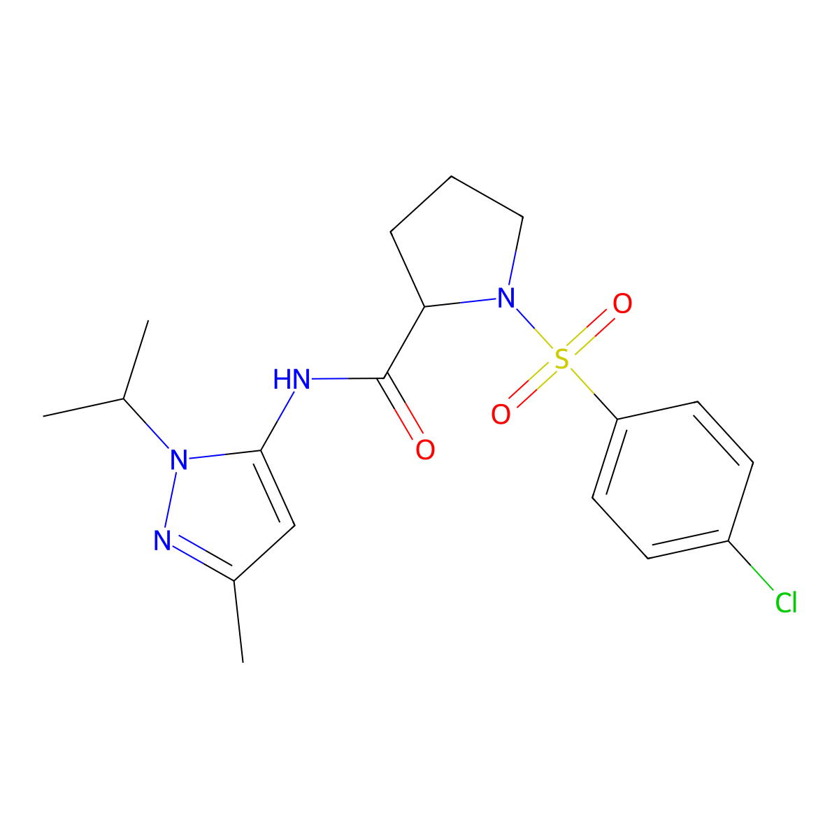 1-((4-chlorophenyl)sulfonyl)-N-(1-isopropyl-3-methyl-1H-pyrazol-5-yl)pyrrolidine-2-carboxamide molecular structure, CAS 1219333-06-8