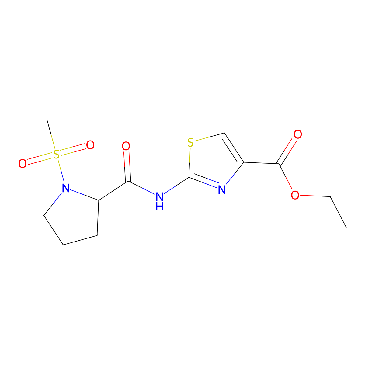 Ethyl 2-(1-(methylsulfonyl)pyrrolidine-2-carboxamido)thiazole-4-carboxylate molecular structure, CAS 1219338-86-9