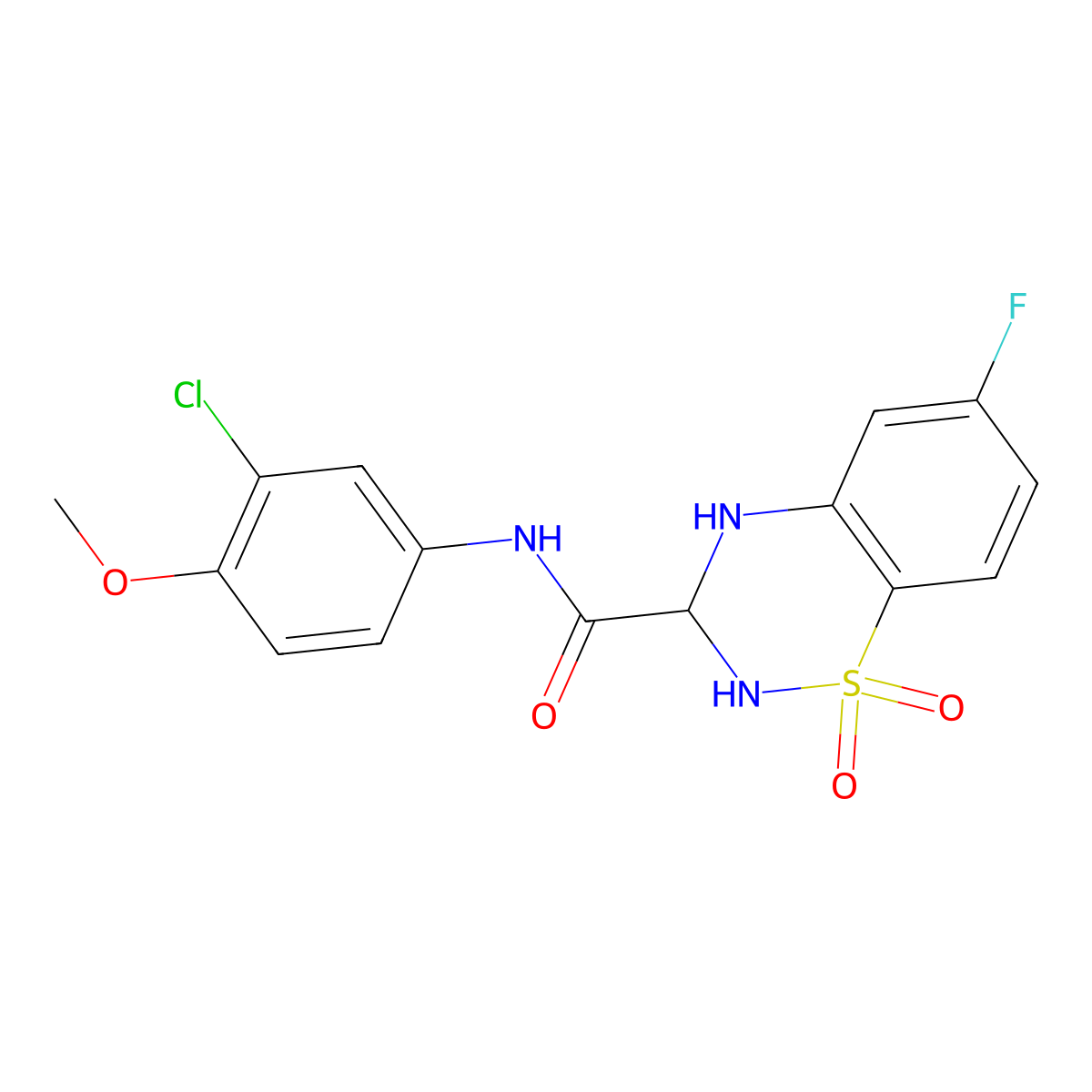 N-(3-chloro-4-methoxyphenyl)-6-fluoro-3,4-dihydro-2H-benzo[e][1,2,4]thiadiazine-3-carboxamide 1,1-dioxide molecular structure, CAS 1219340-56-3