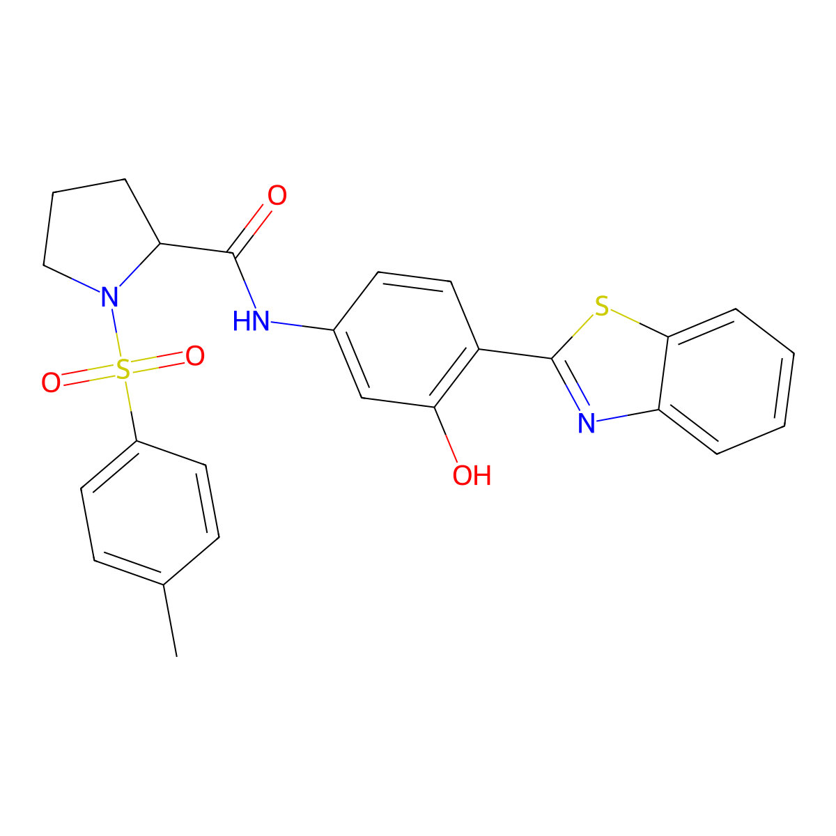 N-(4-(benzo[d]thiazol-2-yl)-3-hydroxyphenyl)-1-tosylpyrrolidine-2-carboxamide molecular structure, CAS 1219344-16-7