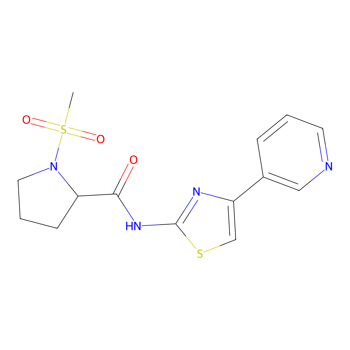 1-(methylsulfonyl)-N-(4-(pyridin-3-yl)thiazol-2-yl)pyrrolidine-2-carboxamide molecular structure, CAS 1219352-44-9