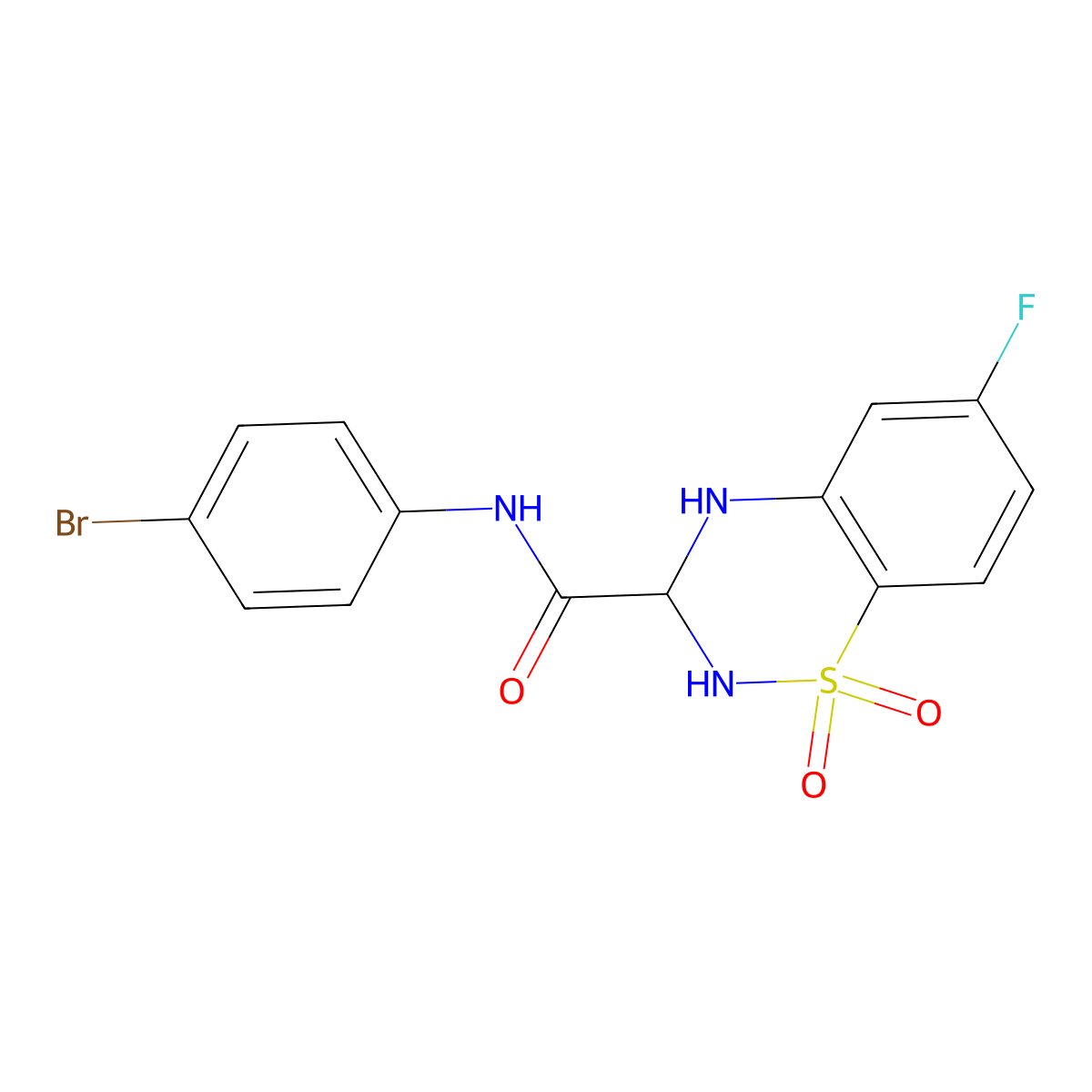 N-(4-bromophenyl)-6-fluoro-3,4-dihydro-2H-benzo[e][1,2,4]thiadiazine-3-carboxamide 1,1-dioxide molecular structure, CAS 1219355-99-3