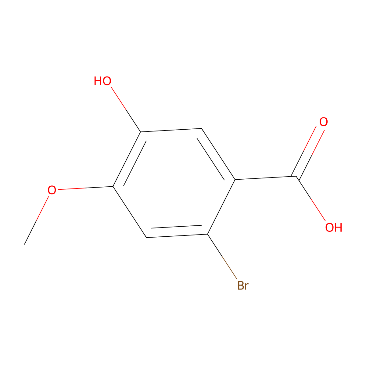 2-Bromo-5-hydroxy-4-methoxybenzoic acid molecular structure, CAS 121936-68-3