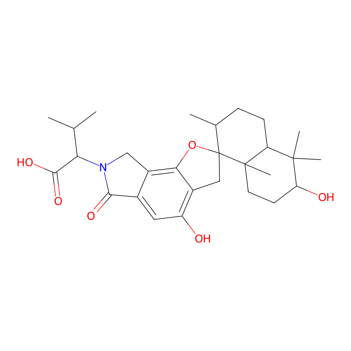 2-(4,6'-diHydroxy-2',5',5',8a'-tetramethyl-6-oxo-3',4',4a',5',6,6',7',8,8',8a'-decahydro-2'H-spiro[furo[2,3-e]isoindole-2,1'-naphthalen]-7(3H)-yl)-3-methylbutanoic acid molecular structure, CAS 1219361-60-0