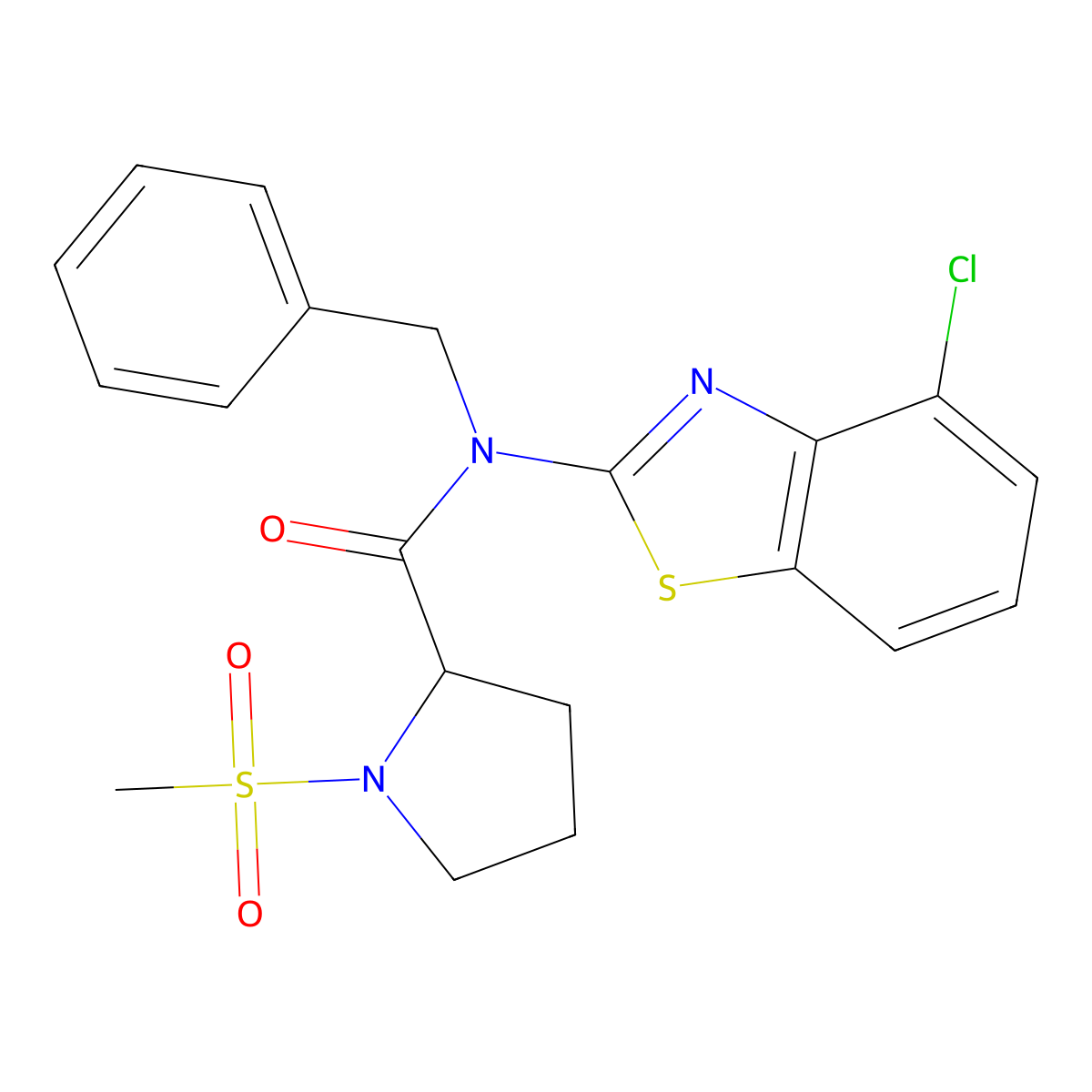 N-benzyl-N-(4-chlorobenzo[d]thiazol-2-yl)-1-(methylsulfonyl)pyrrolidine-2-carboxamide molecular structure, CAS 1219368-33-8