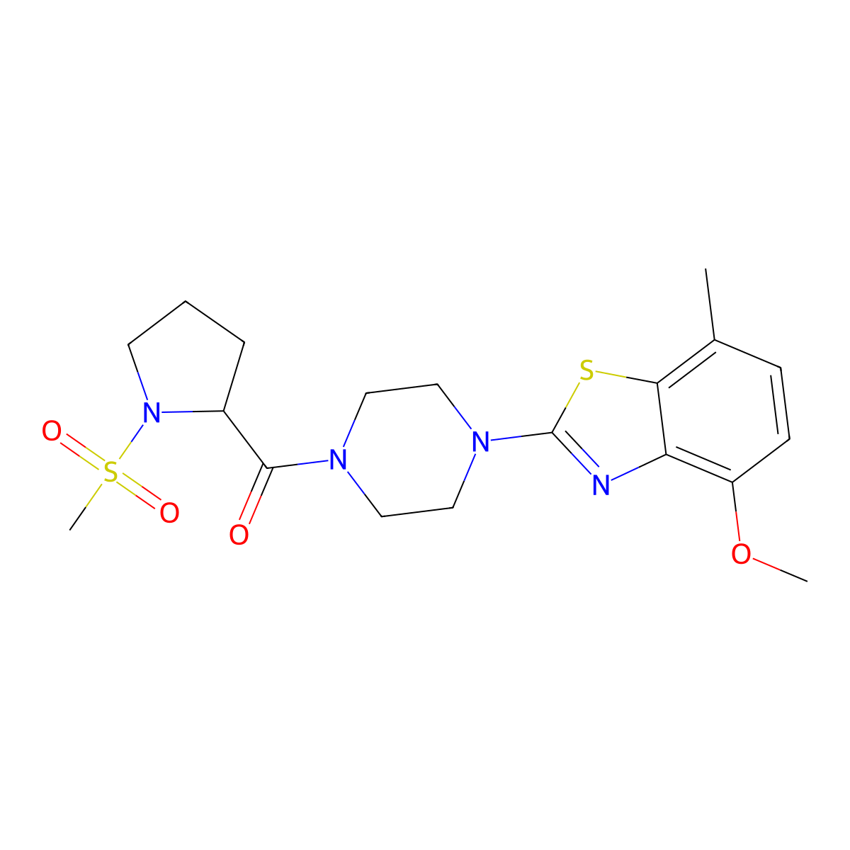 (4-(4-Methoxy-7-methylbenzo[d]thiazol-2-yl)piperazin-1-yl)(1-(methylsulfonyl)pyrrolidin-2-yl)methanone molecular structure, CAS 1219370-88-3