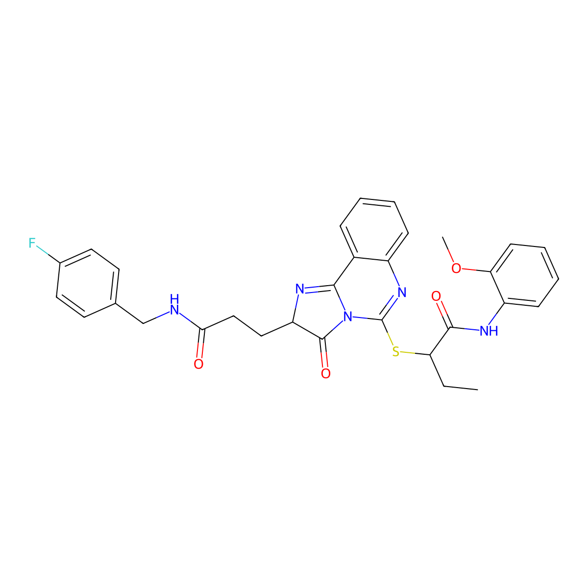 2-{[2-(2-{[(4-fluorophenyl)methyl]carbamoyl}ethyl)-3-oxo-2H,3H-imidazo[1,2-c]quinazolin-5-yl]sulfanyl}-N-(2-methoxyphenyl)butanamide molecular structure, CAS 1219379-20-0