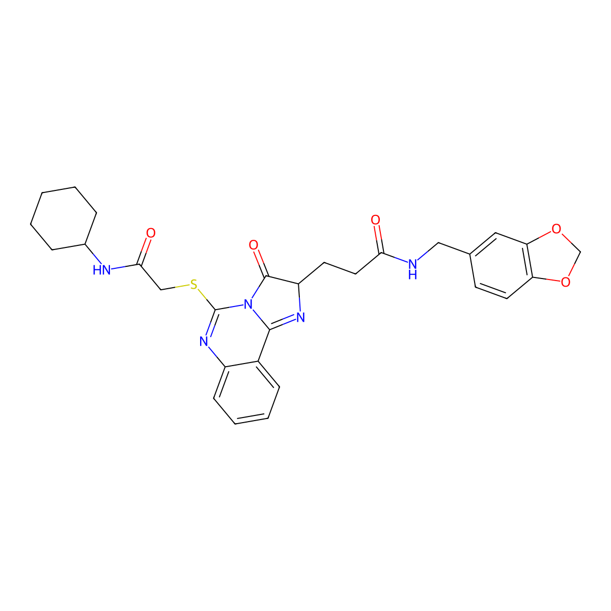 N-[(2H-1,3-benzodioxol-5-yl)methyl]-3-(5-{[(cyclohexylcarbamoyl)methyl]sulfanyl}-3-oxo-2H,3H-imidazo[1,2-c]quinazolin-2-yl)propanamide molecular structure, CAS 1219382-38-3