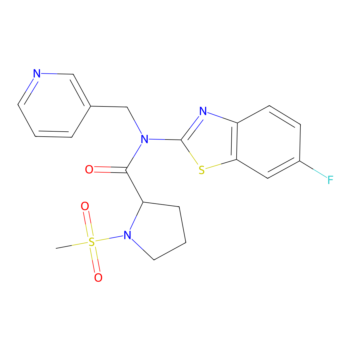 N-(6-fluorobenzo[d]thiazol-2-yl)-1-(methylsulfonyl)-N-(pyridin-3-ylmethyl)pyrrolidine-2-carboxamide molecular structure, CAS 1219383-26-2