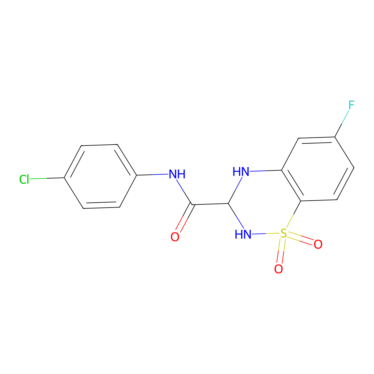 N-(4-chlorophenyl)-6-fluoro-3,4-dihydro-2H-benzo[e][1,2,4]thiadiazine-3-carboxamide 1,1-dioxide molecular structure, CAS 1219385-87-1
