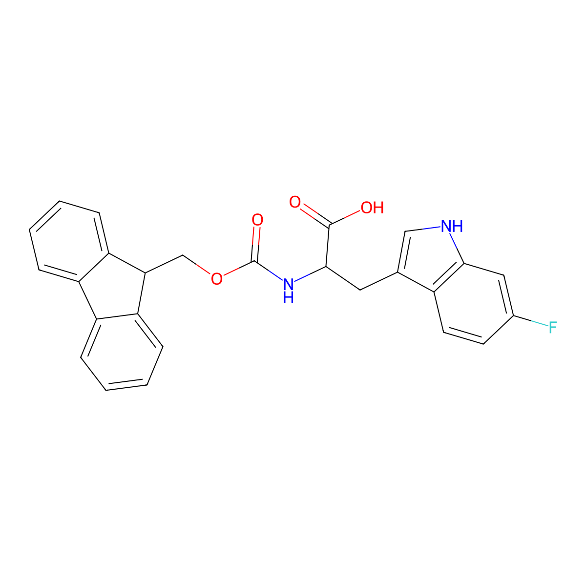 2-((((9H-fluoren-9-yl)methoxy)carbonyl)amino)-3-(6-fluoro-1H-indol-3-yl)propanoic acid molecular structure, CAS 1219392-55-8
