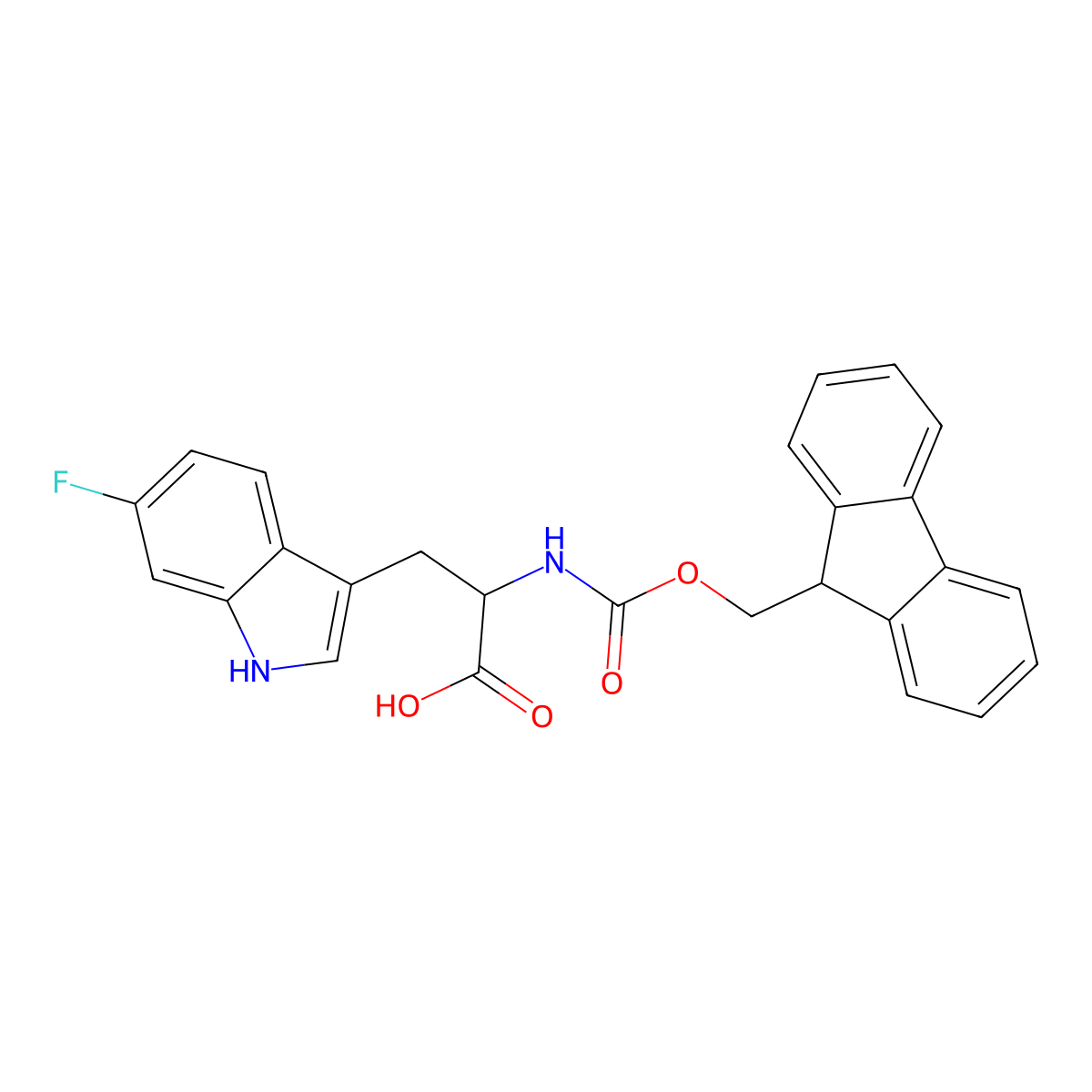 2-((((9H-fluoren-9-yl)methoxy)carbonyl)amino)-3-(6-fluoro-1H-indol-3-yl)propanoic acid molecular structure, CAS 1219392-55-8