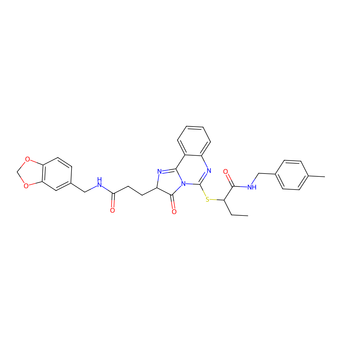 2-{[2-(2-{[(2H-1,3-benzodioxol-5-yl)methyl]carbamoyl}ethyl)-3-oxo-2H,3H-imidazo[1,2-c]quinazolin-5-yl]sulfanyl}-N-[(4-methylphenyl)methyl]butanamide molecular structure, CAS 1219394-38-3