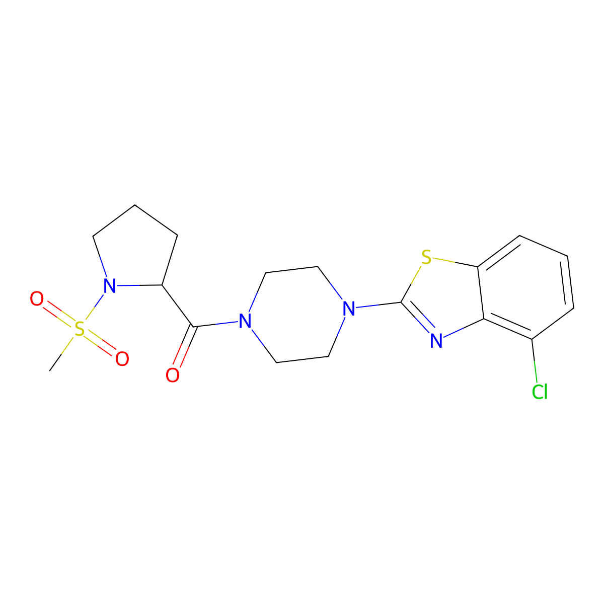 (4-(4-Chlorobenzo[d]thiazol-2-yl)piperazin-1-yl)(1-(methylsulfonyl)pyrrolidin-2-yl)methanone molecular structure, CAS 1219394-49-6