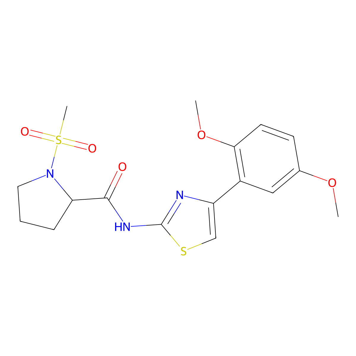 N-(4-(2,5-dimethoxyphenyl)thiazol-2-yl)-1-(methylsulfonyl)pyrrolidine-2-carboxamide molecular structure, CAS 1219403-35-6