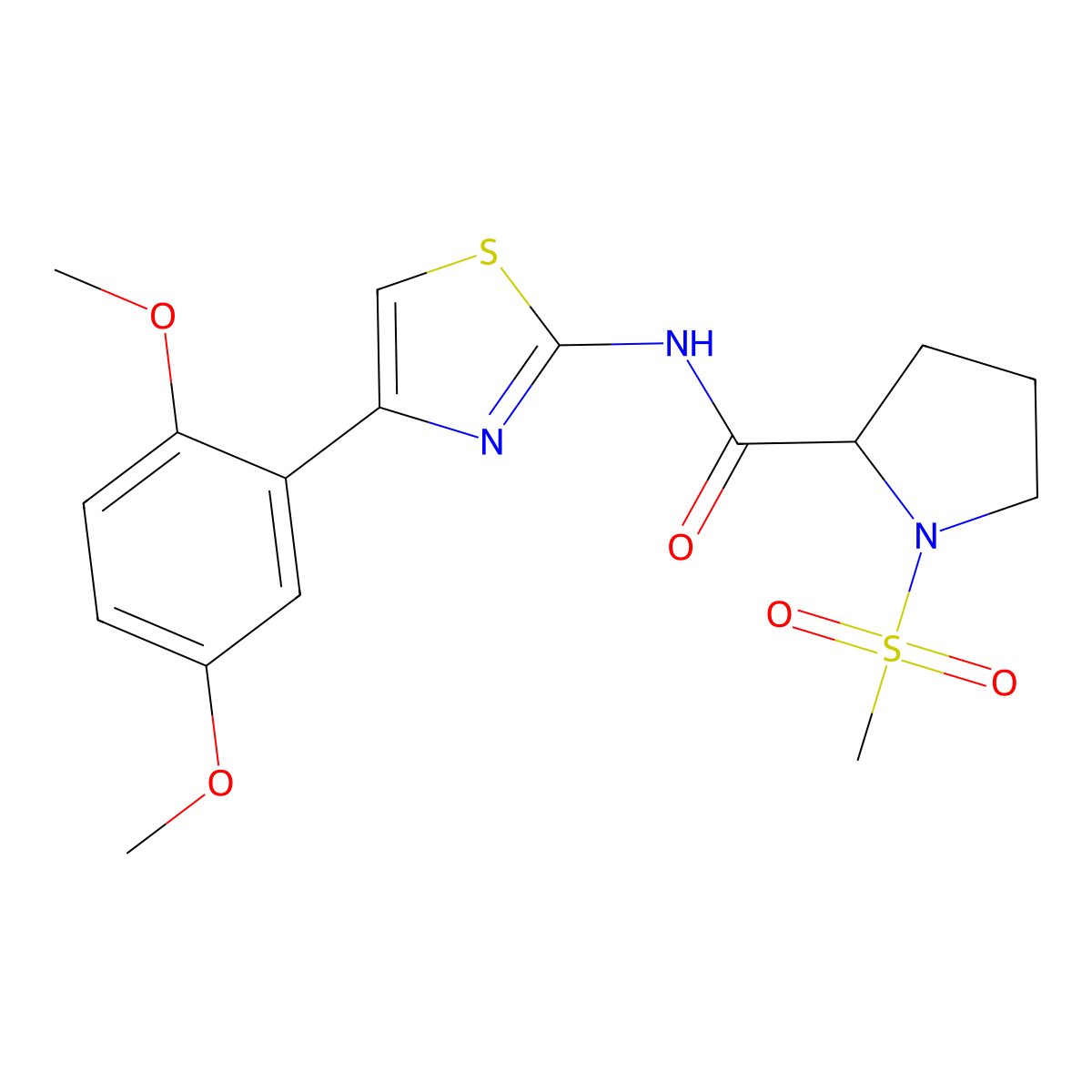 N-(4-(2,5-dimethoxyphenyl)thiazol-2-yl)-1-(methylsulfonyl)pyrrolidine-2-carboxamide molecular structure, CAS 1219403-35-6