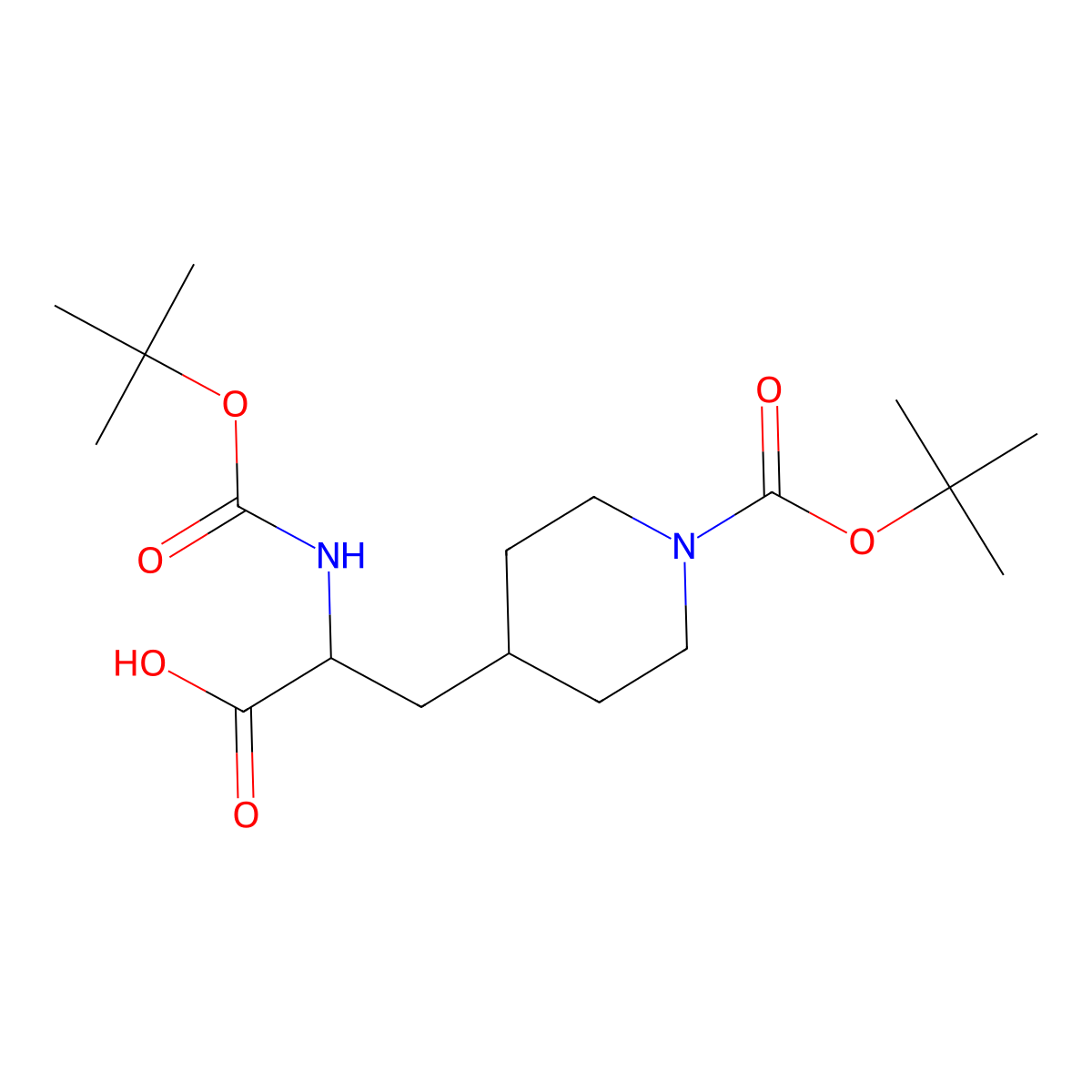 2-((Tert-butoxycarbonyl)amino)-3-(1-(tert-butoxycarbonyl)piperidin-4-yl)propanoic acid molecular structure, CAS 1219406-23-1