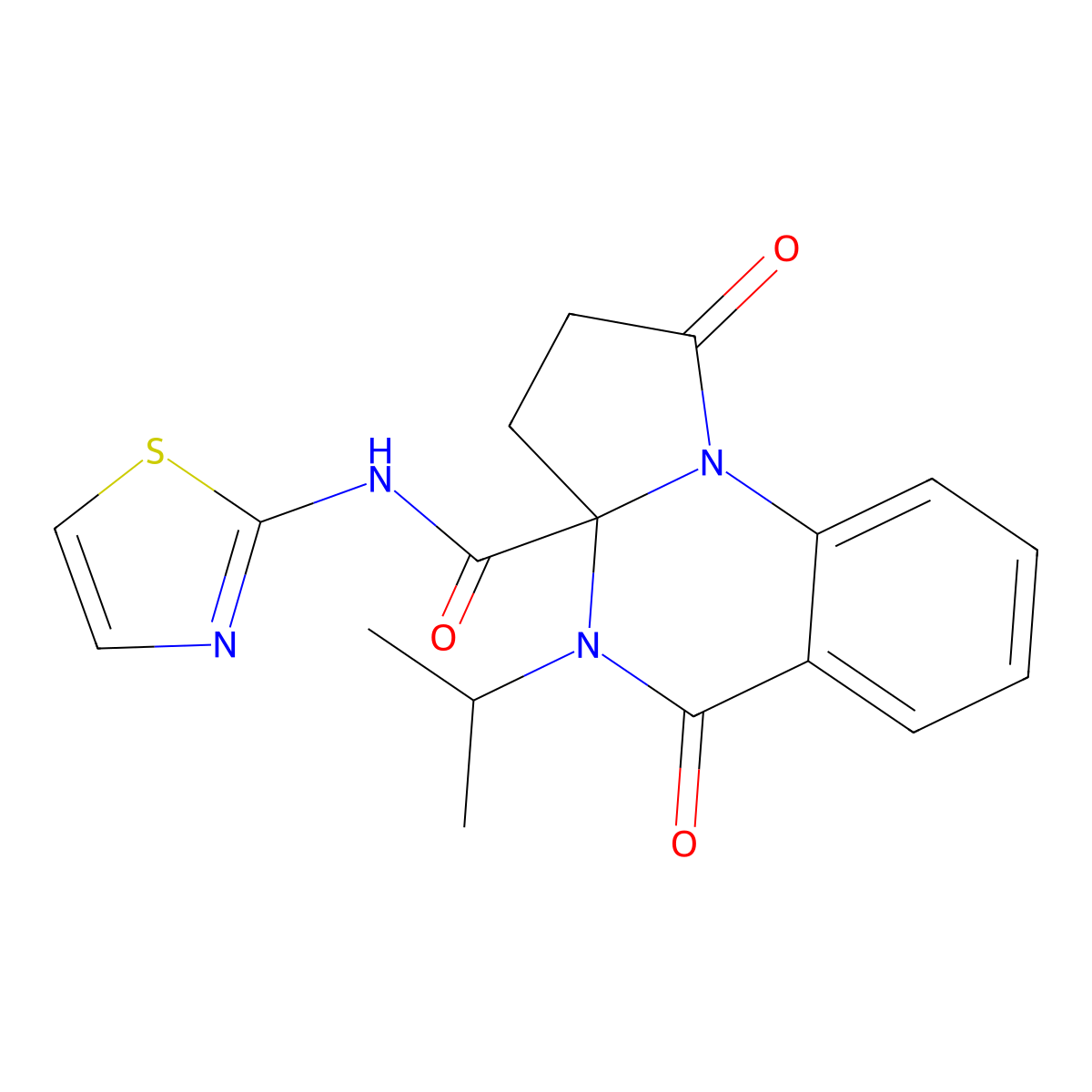 1,5-dioxo-4-(propan-2-yl)-N-(1,3-thiazol-2-yl)-2,3,4,5-tetrahydropyrrolo[1,2-a]quinazoline-3a(1H)-carboxamide molecular structure, CAS 1219406-67-3