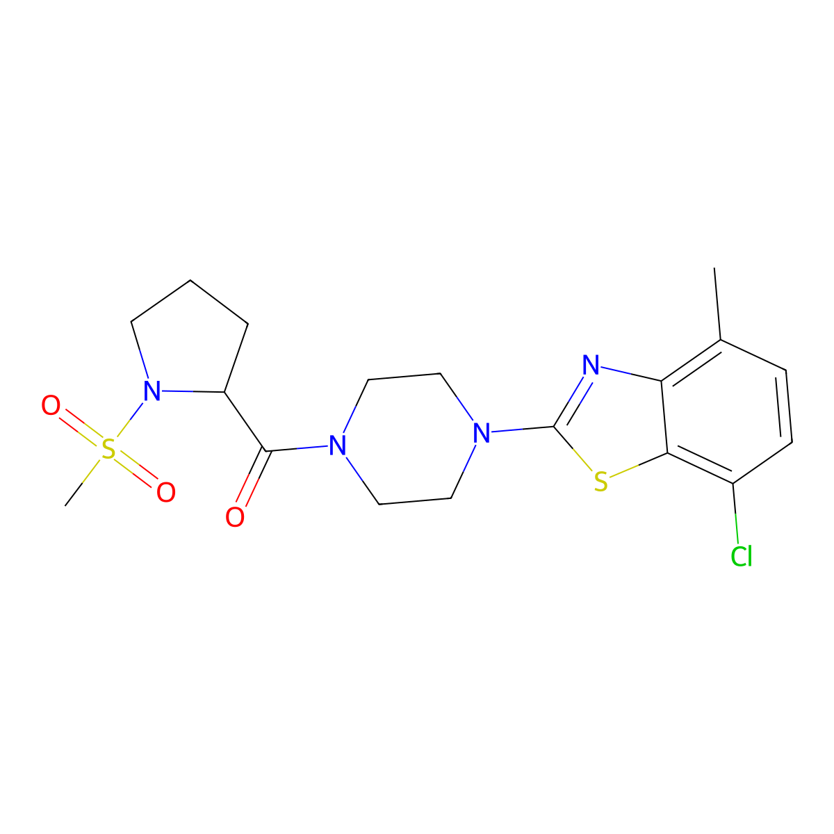 (4-(7-Chloro-4-methylbenzo[d]thiazol-2-yl)piperazin-1-yl)(1-(methylsulfonyl)pyrrolidin-2-yl)methanone molecular structure, CAS 1219410-92-0