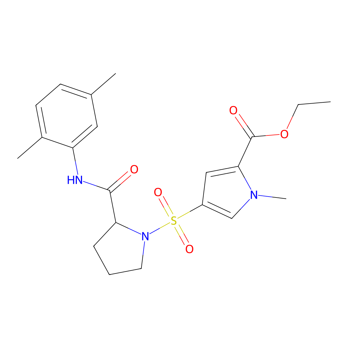Ethyl 4-[2-[(2,5-dimethylphenyl)carbamoyl]pyrrolidin-1-yl]sulfonyl-1-methylpyrrole-2-carboxylate molecular structure, CAS 1219420-47-9