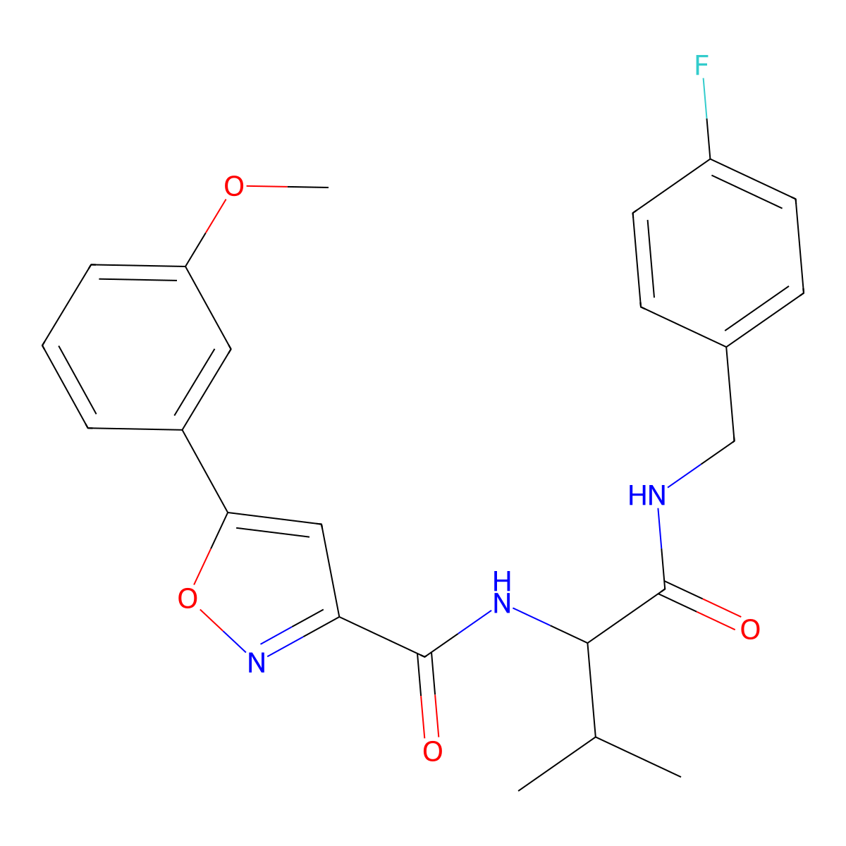 N-(1-{[(4-fluorobenzyl)amino]carbonyl}-2-methylpropyl)-5-(3-methoxyphenyl)-3-isoxazolecarboxamide molecular structure, CAS 1219421-13-2