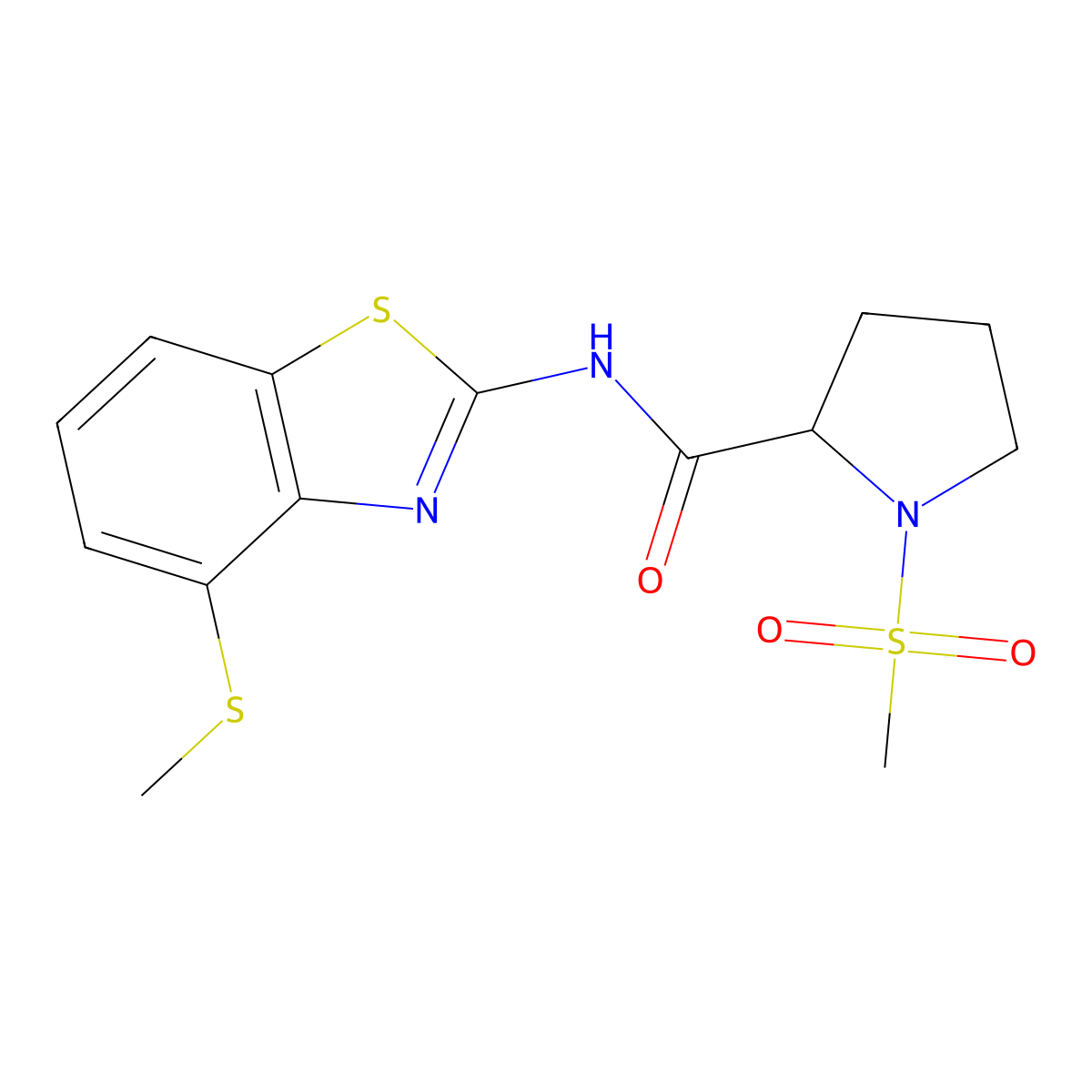 1-(methylsulfonyl)-N-(4-(methylthio)benzo[d]thiazol-2-yl)pyrrolidine-2-carboxamide molecular structure, CAS 1219426-76-2