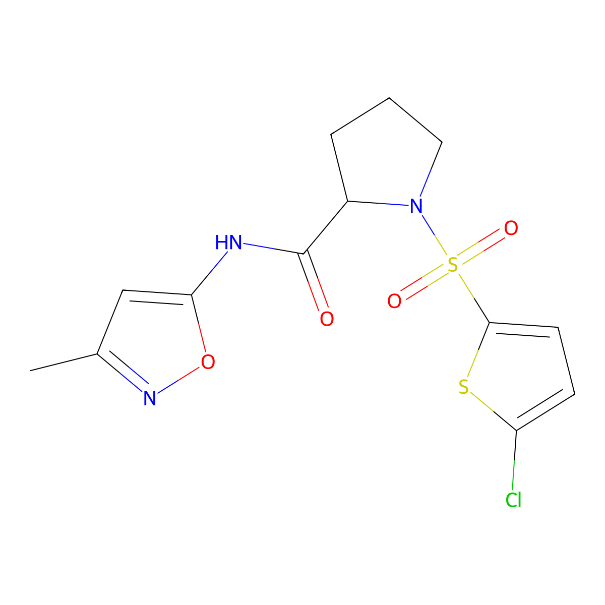 1-((5-chlorothiophen-2-yl)sulfonyl)-N-(3-methylisoxazol-5-yl)pyrrolidine-2-carboxamide molecular structure, CAS 1219438-34-2