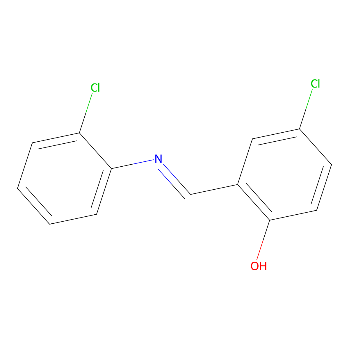 4-chloro-2-{(E)-[(2-chlorophenyl)imino]methyl}phenol molecular structure, CAS 1219495-49-4