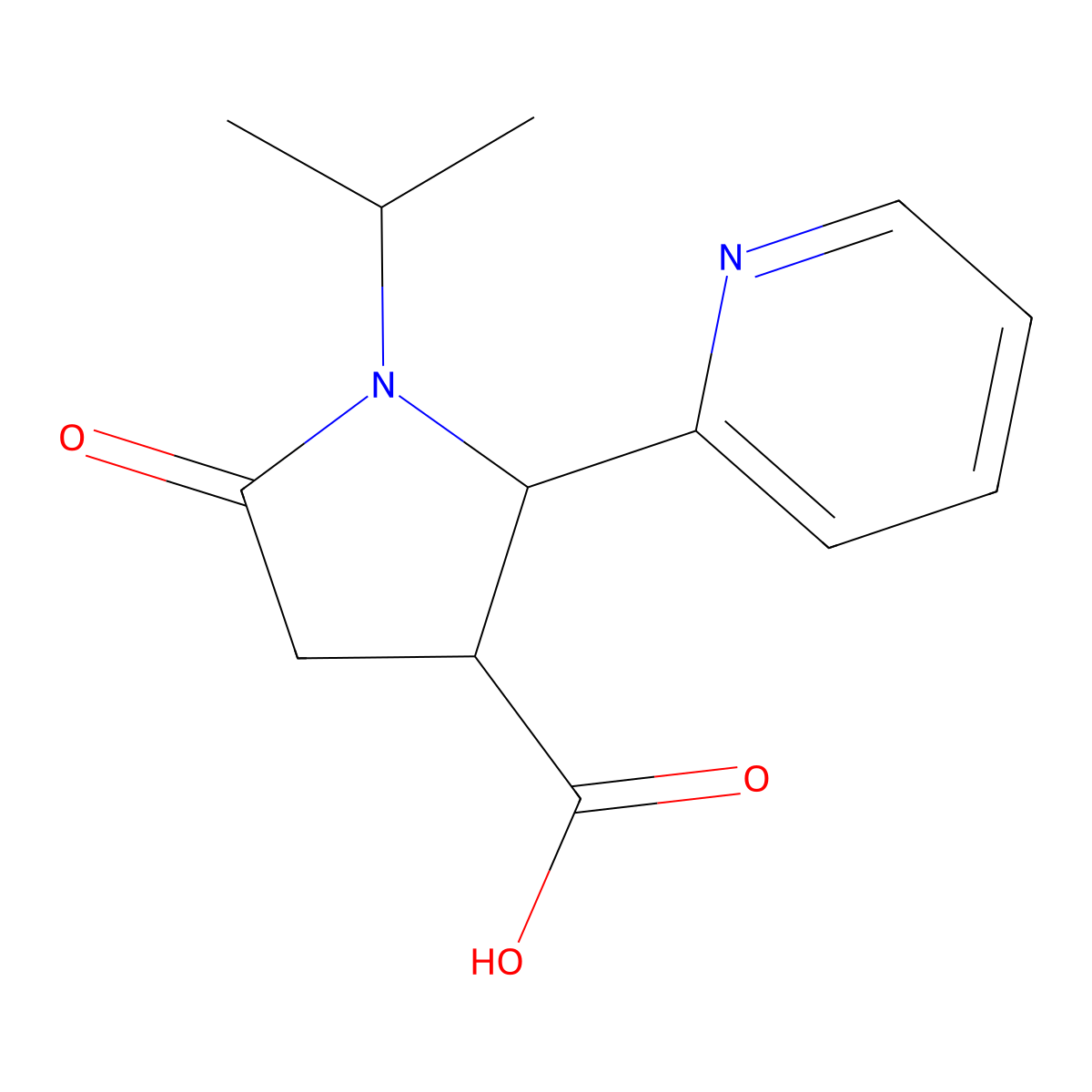1-Isopropyl-5-oxo-2-(pyridin-2-yl)pyrrolidine-3-carboxylic acid molecular structure, CAS 1219538-85-8